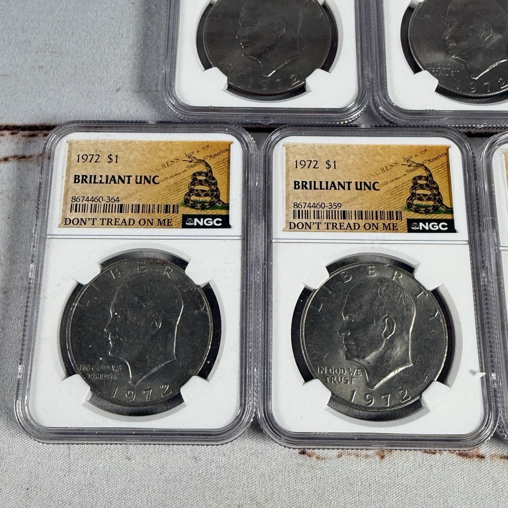 (5) 1972 Eisenhower Dollar Type 2 NGC Brilliant Unc (Don't Tread on Me Label) - Picture 2 of 8